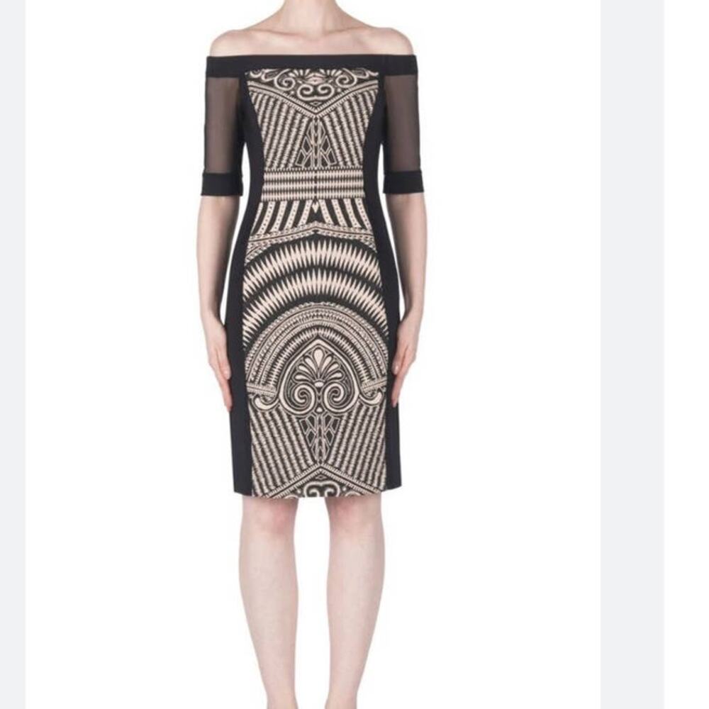 Joseph Ribkoff Black/Beige Off Shoulder Dress Style 183557 Size 6